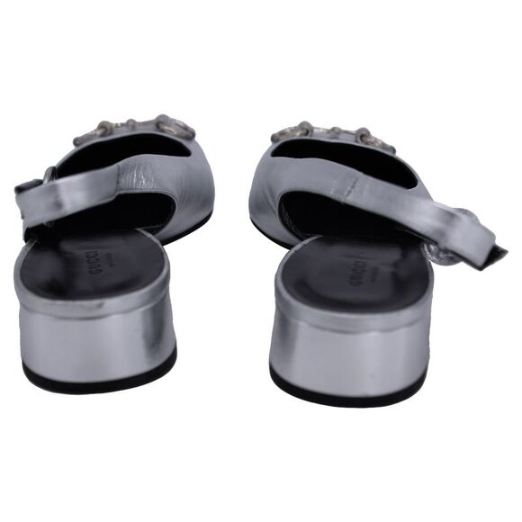 Gucci Horsebit Slingback Flats in Silver Metallic Nappa Leather - Picture 3 of 10